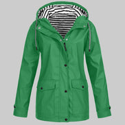 Women's Waterproof Hooded Rain Jacket with Zip Front and Drawcord