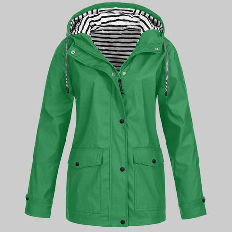 Women's Waterproof Hooded Rain Jacket with Zip Front and Drawcord