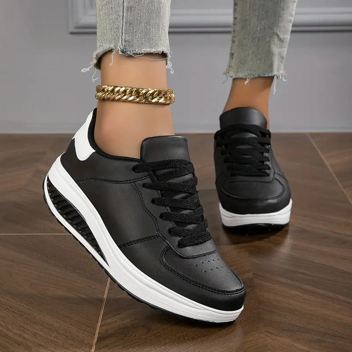 Women's Colorblock Faux Leather Cushioned Sneakers with Lace-Up Platform Sole