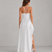 Draped Satin Ruched-Waist Women's Midi Dress with Side Split