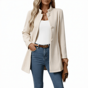 Women's Woven Button-Down A-Line Coat with Stand Collar