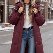 Women's Long Hooded Quilted Puffer Jacket with Side Pockets