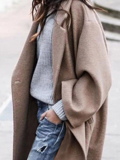 Oversized Long Winter Coat with Wide Sleeves in Wool Blend