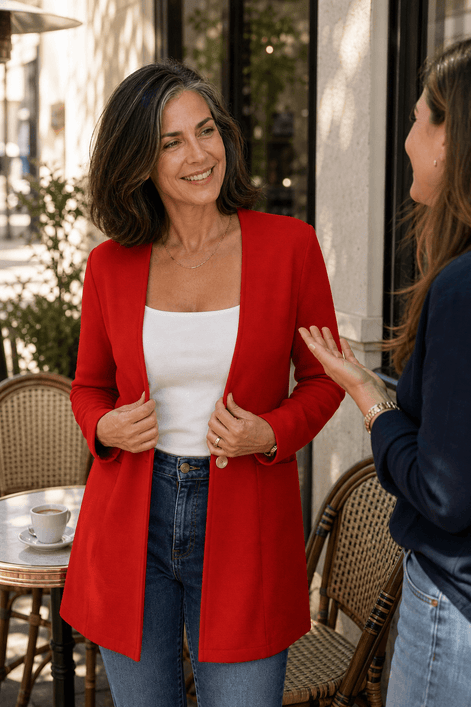 Linevalle Women's V-Neck Single-Button A-Line Tailored Blazer