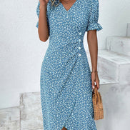 Floral Wrap Midi Dress in Polyester for Autumn and Christmas Parties