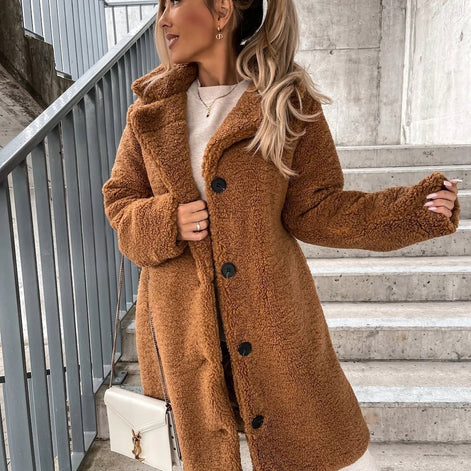 Oversized Teddy Fleece Long Coat with Collar for Winter