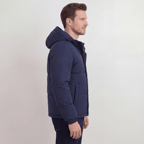 Hooded Puffer Jacket for Men with Adjustable Weatherproof Hood