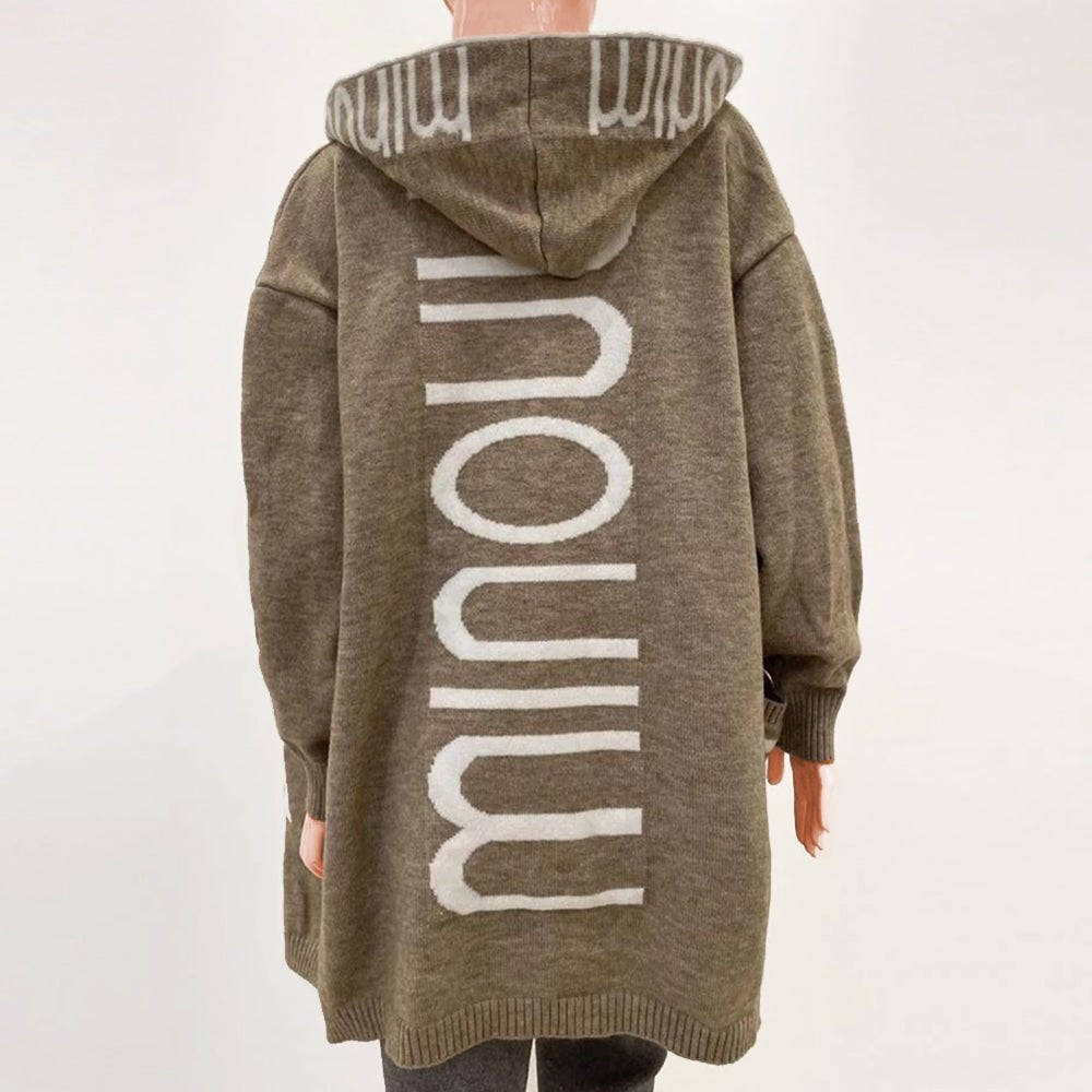 Audrey Hooded Longline Knitted Cardigan for Women with Pockets