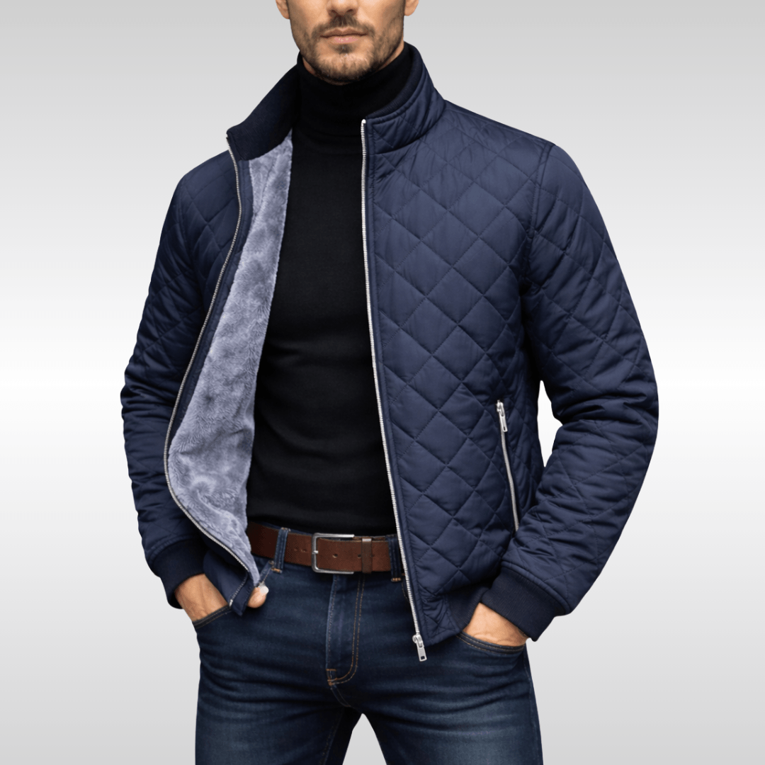 Men's Diamond-Quilted Jacket with Faux Fur Lining for Winter