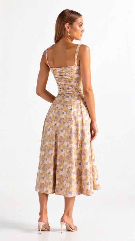 Elodie Floral Satin Midi Slip Dress for Autumn Dresses Occasions
