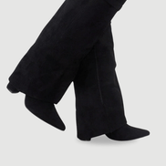 Suede Fold-Over Boots with Gold Buckle Detail for Women