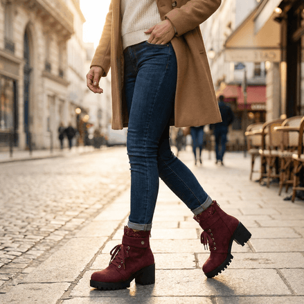 Lacelle Lace-Trim Suede Women's Ankle Boots with Block Heel