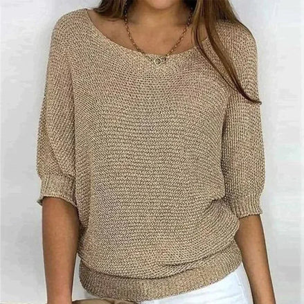 Jade Women's Batwing Sleeve Knitted Jumper with Crew Neck