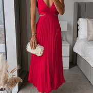Sanne Pleated Satin Cutout Midi Dress for Women with V-Neck