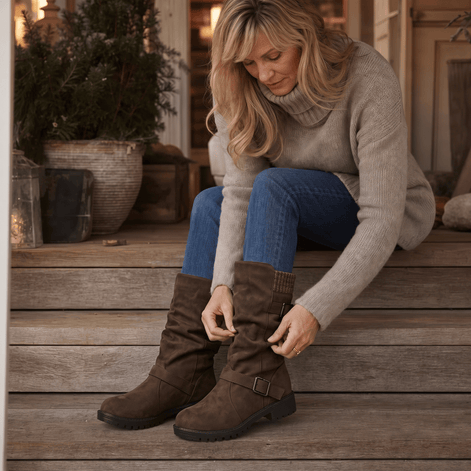 Slouchy Mid-Calf Boots with Buckle Strap for Women