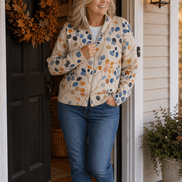 Women's Botanical Print Zip-Up Knit Bomber Cardigan