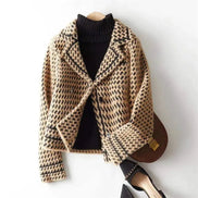 Houndstooth Tweed Knit Jacket for Women's Tailored Wardrobe