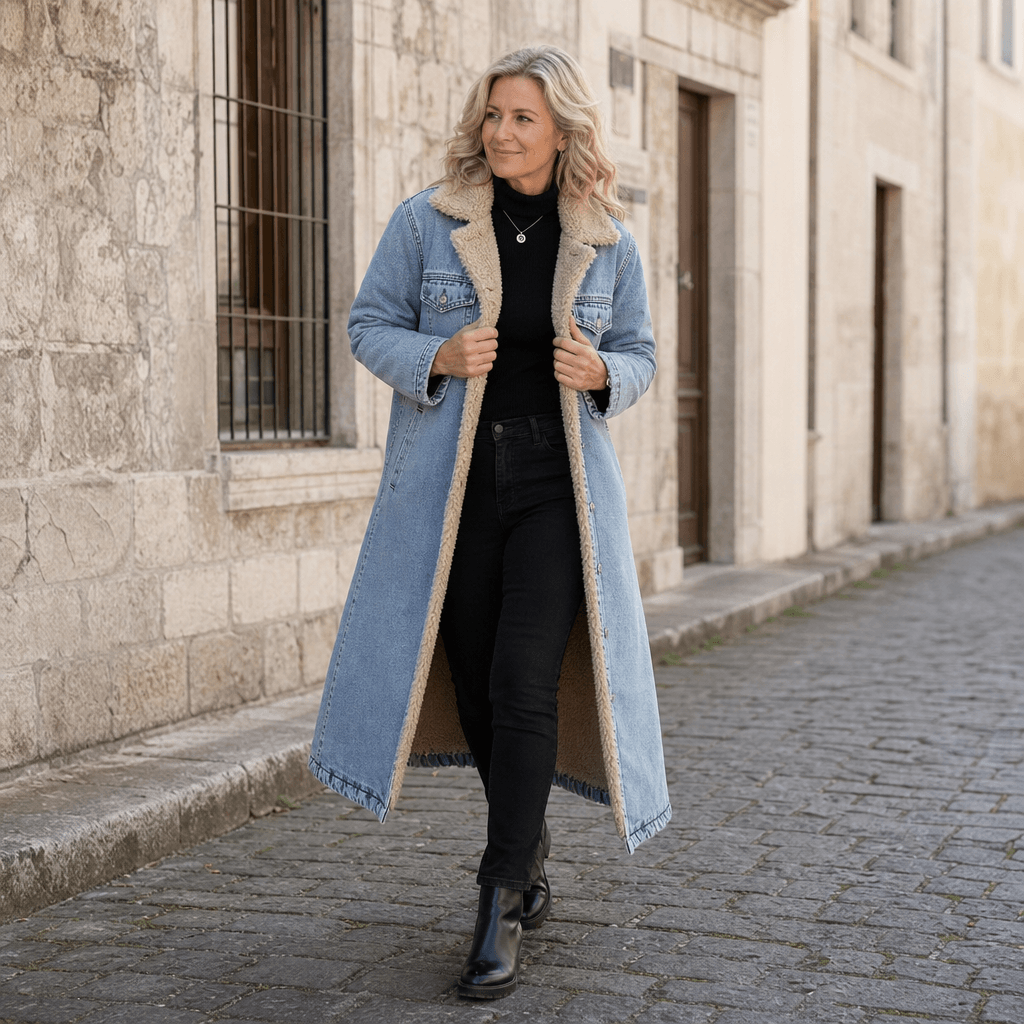 Denora Sherpa-Lined Full-Length Denim Winter Coat for Women