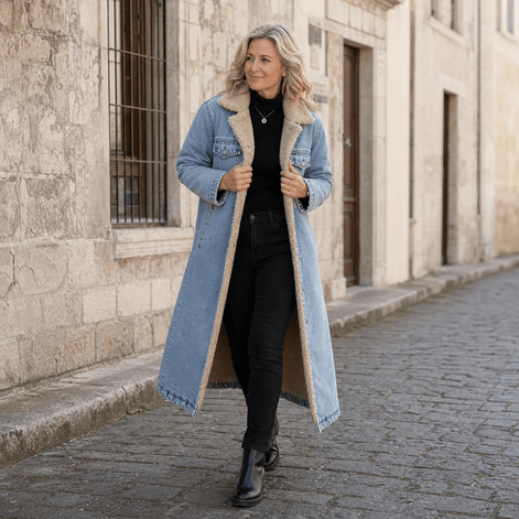 Denora Sherpa-Lined Full-Length Denim Winter Coat for Women