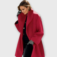 Women's Oversized Wide-Collar Wool-Blend Winter Coat with Knee-Grazing Length