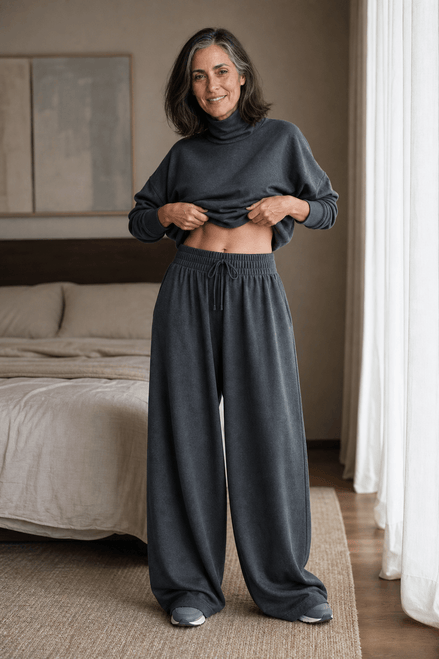 Women's Turtleneck Wide-Leg Trouser Co-Ord Set