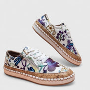 Olisette Floral Embroidered Lace-Up Platform Trainers for Women's Comfort