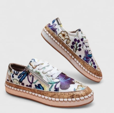 Olisette Floral Embroidered Lace-Up Platform Trainers for Women's Comfort