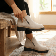 Women's Suede Chelsea Boots with Side Zip and Chunky Heel