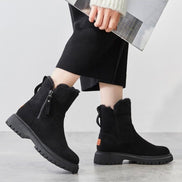 Faux Fur Lined Leather-Look Ankle Winter Boots with Zip Lug Sole