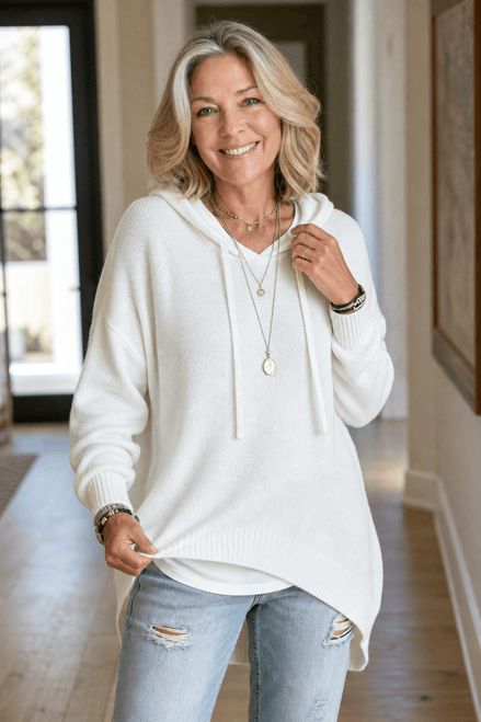 Women's Oversized Hooded Acrylic Knitted Jumper with Drawstring