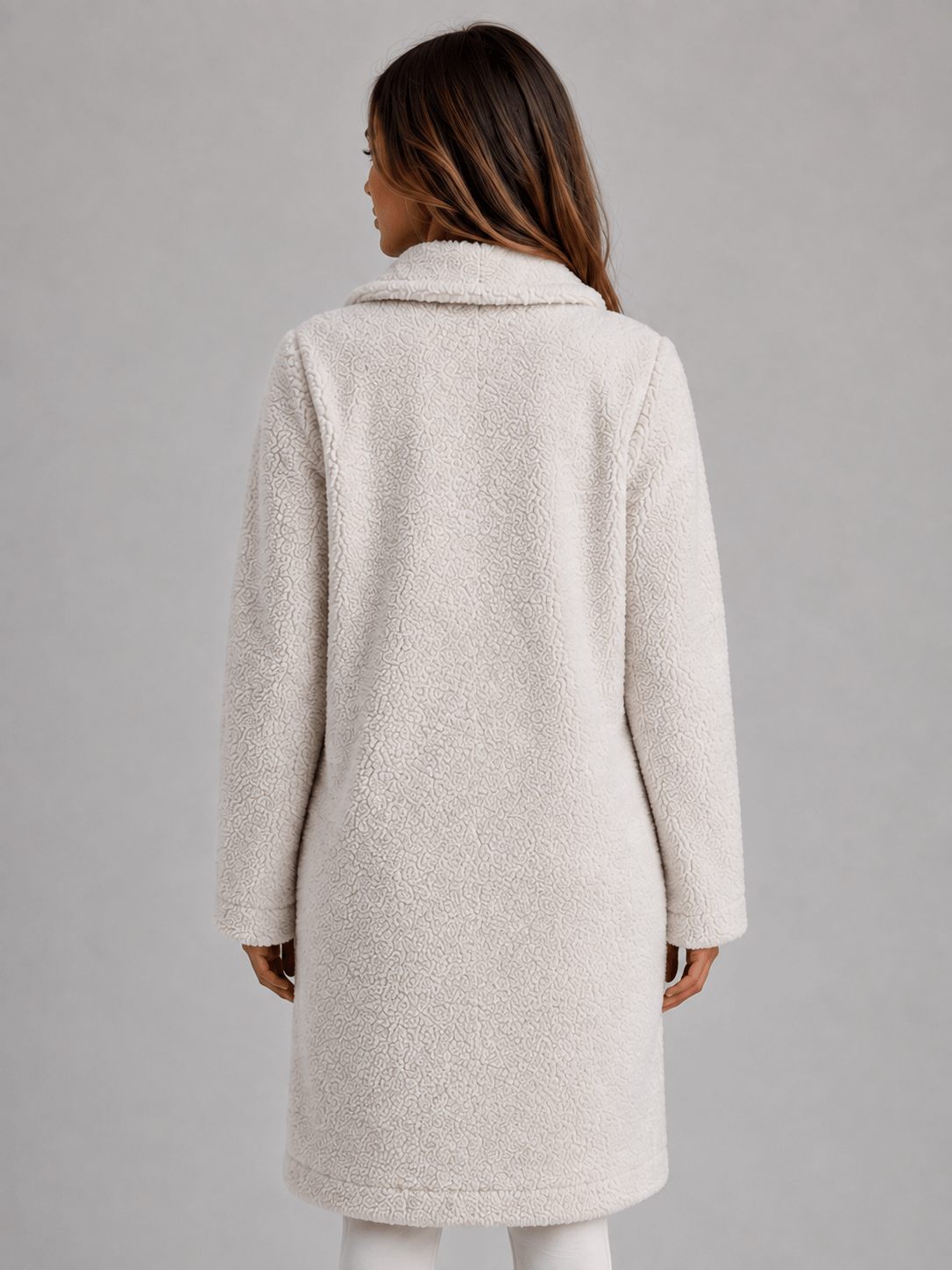 Women's Longline Teddy Borg Fleece Button-Front Winter Coat