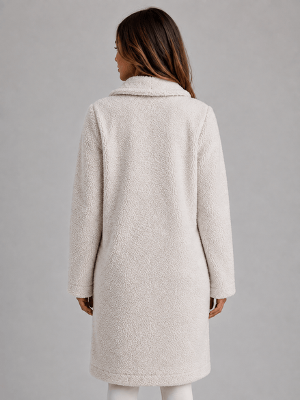 Women's Longline Teddy Borg Fleece Button-Front Winter Coat