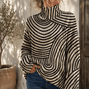 Striped Roll Neck Turtleneck Jumper for Women