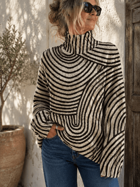Striped Roll Neck Turtleneck Jumper for Women