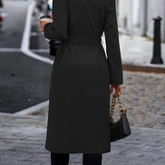 Karen Women's Black Belted Double-Breasted Polyester Trench Coat