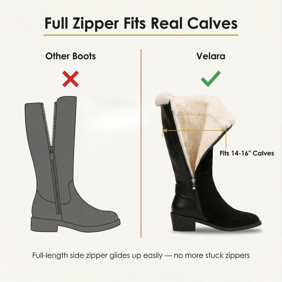 Velara Fleece-Lined Black Knee-High Winter Boots for Women