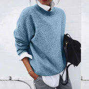 Poppy Crew Neck Knitted Relaxed Fit Sweater in Solid Khaki