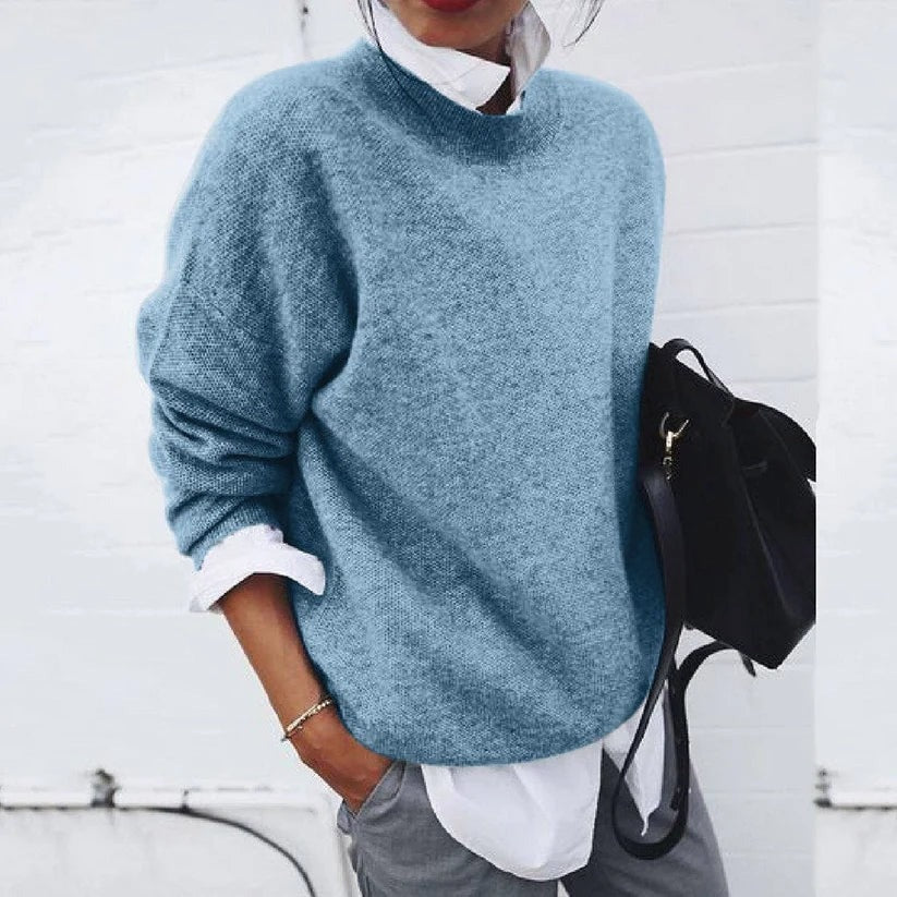 Poppy Crew Neck Knitted Relaxed Fit Sweater in Solid Khaki