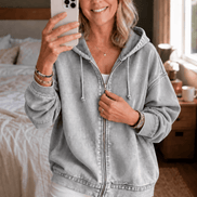 Women's Washed Oversized Zip-Up Hoodie with Lined Hood