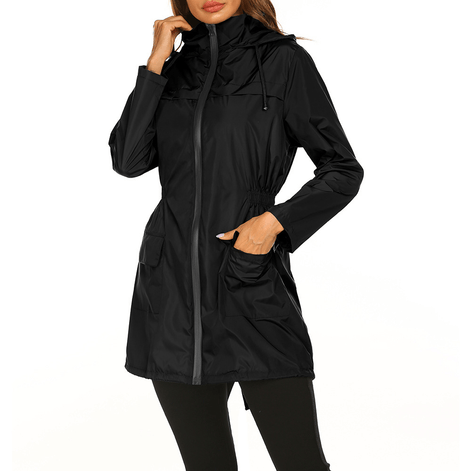 Hooded Waterproof Jacket with Drawstring Waist for Women