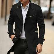 Men's Double-Breasted Long Trench Coat With Epaulette Detail Mens Coats