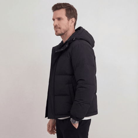 Polyester Hooded Puffer Jacket with Adjustable Hood for Men