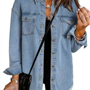 Wilda Women's Oversized Denim Shirt Coat with Frayed Hem