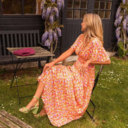Amelia Floral Wrap Maxi Dress with Flutter Sleeves