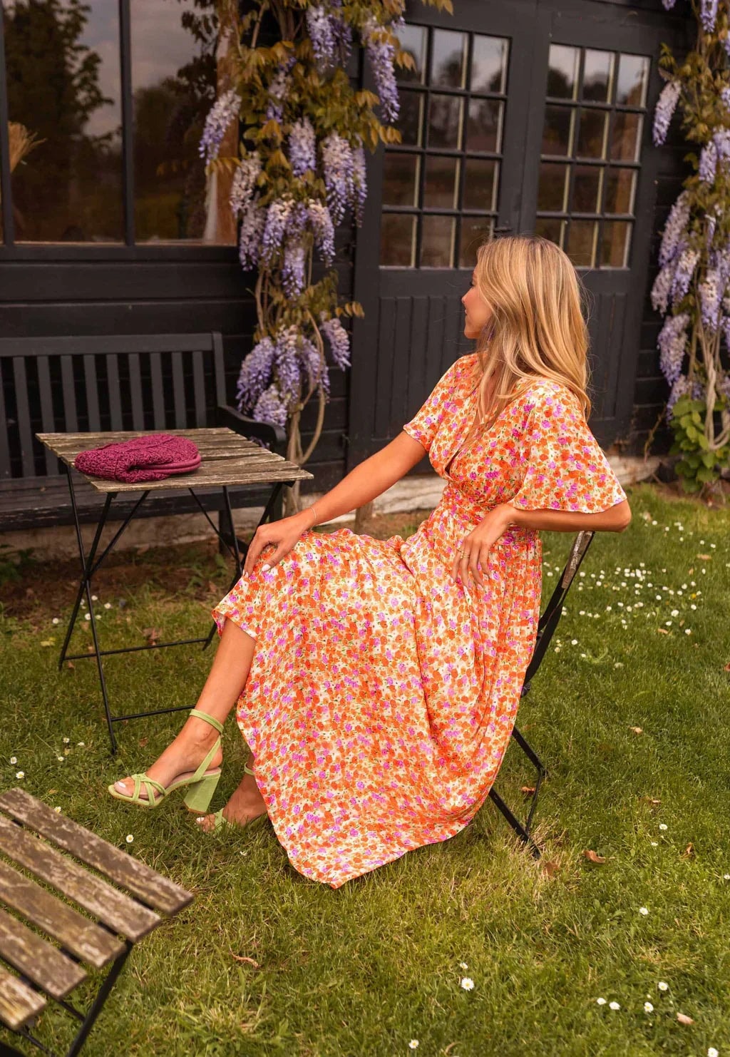 Amelia Floral Wrap Maxi Dress with Flutter Sleeves