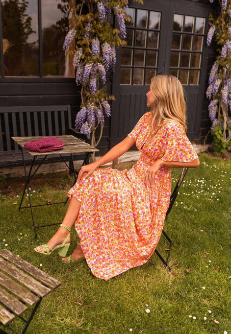 Amelia Floral Wrap Maxi Dress with Flutter Sleeves