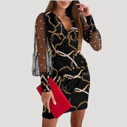 Mesh Sleeve Bodycon Solid Christmas Party Autumn Dresses