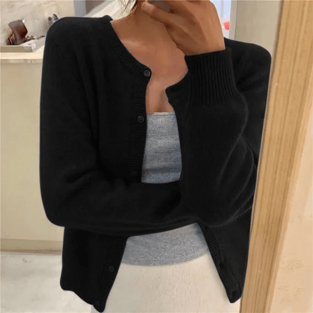Knitted Button Front Cardigan with Round Neckline for Ladies Jumpers Layering