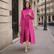 Women's Double-Breasted Wool-Look Winter Coat with Gold Buttons