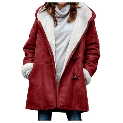 Women's Faux Shearling Hooded Toggle Winter Duffle Coat with Insulated Lining